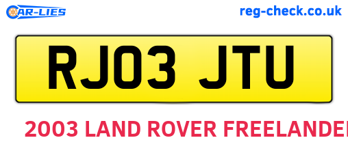 RJ03JTU are the vehicle registration plates.