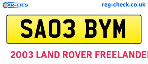 SA03BYM are the vehicle registration plates.