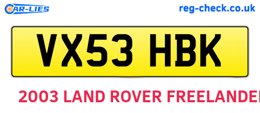 VX53HBK are the vehicle registration plates.