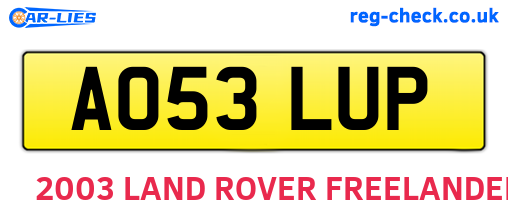 AO53LUP are the vehicle registration plates.