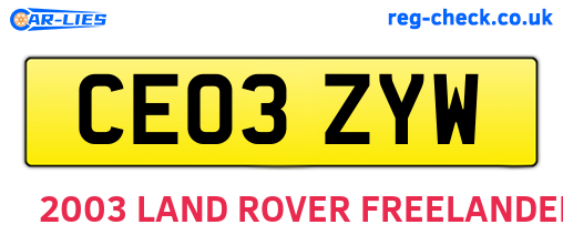 CE03ZYW are the vehicle registration plates.