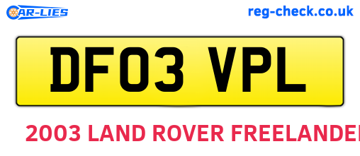 DF03VPL are the vehicle registration plates.
