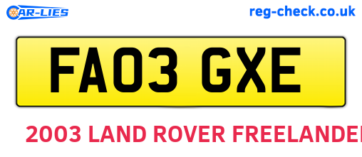 FA03GXE are the vehicle registration plates.