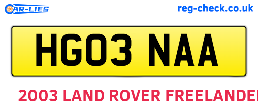 HG03NAA are the vehicle registration plates.