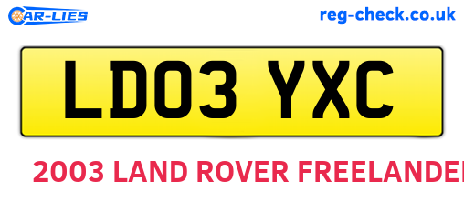 LD03YXC are the vehicle registration plates.