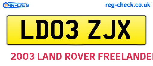 LD03ZJX are the vehicle registration plates.
