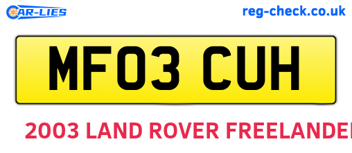 MF03CUH are the vehicle registration plates.