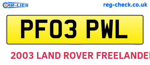 PF03PWL are the vehicle registration plates.