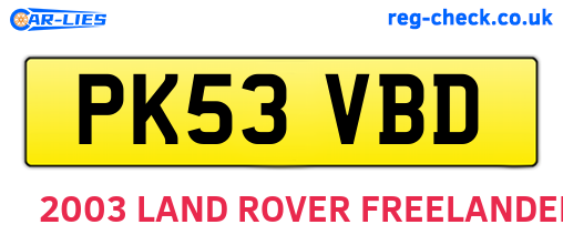 PK53VBD are the vehicle registration plates.