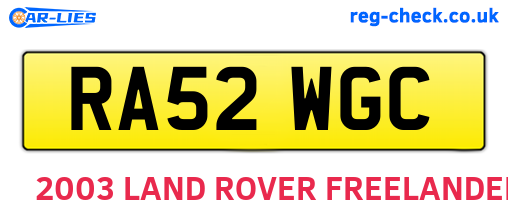 RA52WGC are the vehicle registration plates.