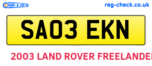 SA03EKN are the vehicle registration plates.