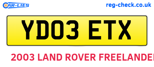 YD03ETX are the vehicle registration plates.