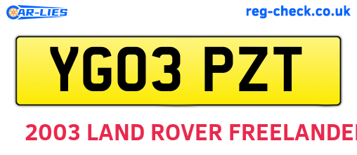 YG03PZT are the vehicle registration plates.