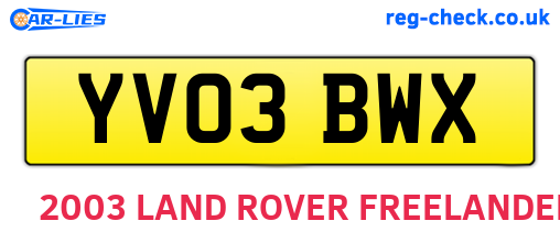 YV03BWX are the vehicle registration plates.