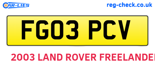 FG03PCV are the vehicle registration plates.