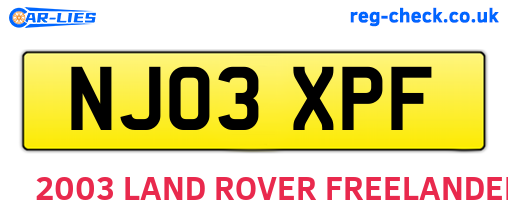 NJ03XPF are the vehicle registration plates.
