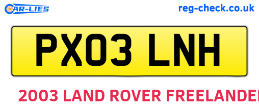 PX03LNH are the vehicle registration plates.