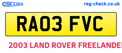 RA03FVC are the vehicle registration plates.