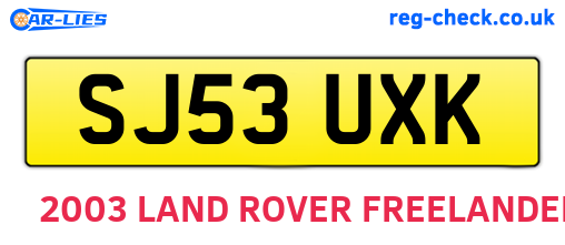 SJ53UXK are the vehicle registration plates.