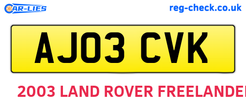 AJ03CVK are the vehicle registration plates.