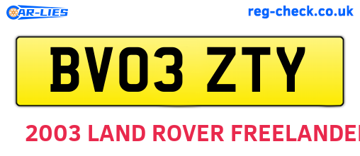 BV03ZTY are the vehicle registration plates.