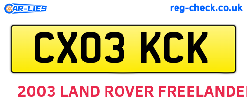 CX03KCK are the vehicle registration plates.