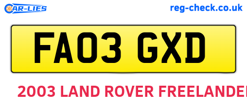 FA03GXD are the vehicle registration plates.