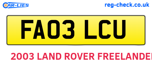 FA03LCU are the vehicle registration plates.