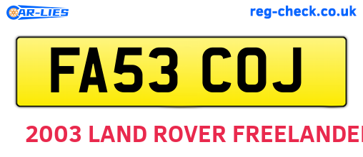 FA53COJ are the vehicle registration plates.