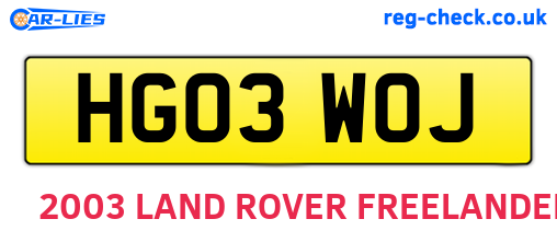 HG03WOJ are the vehicle registration plates.