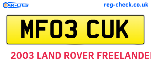 MF03CUK are the vehicle registration plates.