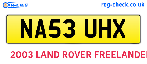 NA53UHX are the vehicle registration plates.