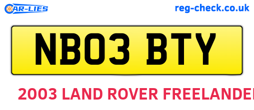 NB03BTY are the vehicle registration plates.