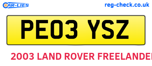 PE03YSZ are the vehicle registration plates.