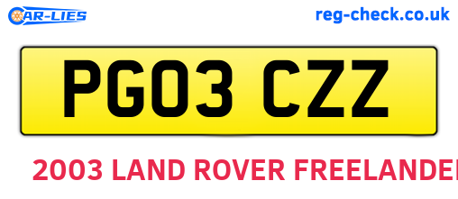 PG03CZZ are the vehicle registration plates.