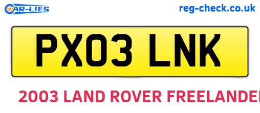 PX03LNK are the vehicle registration plates.