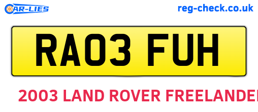 RA03FUH are the vehicle registration plates.