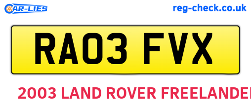 RA03FVX are the vehicle registration plates.