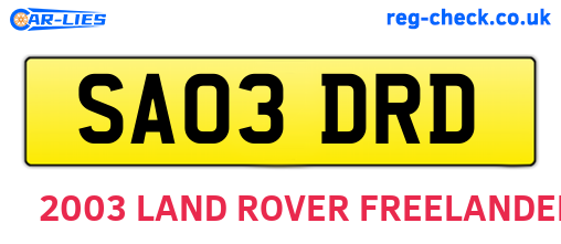 SA03DRD are the vehicle registration plates.