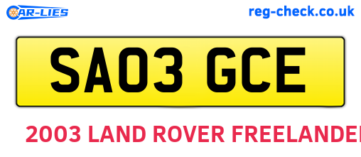 SA03GCE are the vehicle registration plates.
