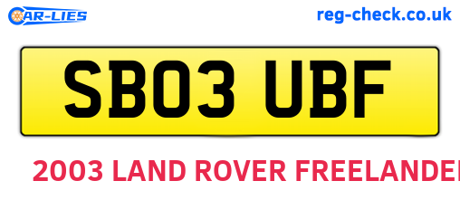 SB03UBF are the vehicle registration plates.