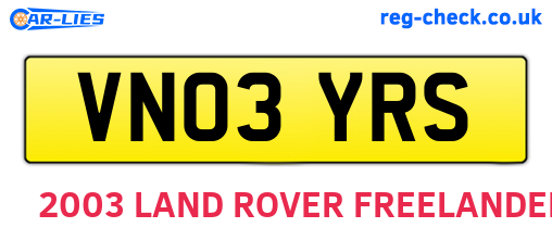 VN03YRS are the vehicle registration plates.