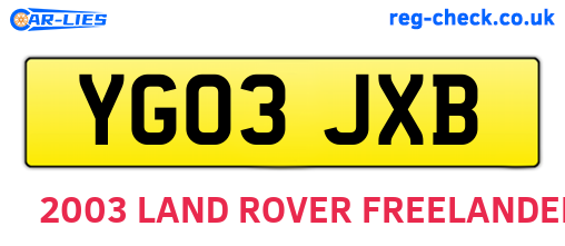 YG03JXB are the vehicle registration plates.