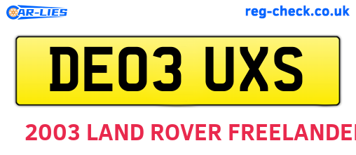 DE03UXS are the vehicle registration plates.