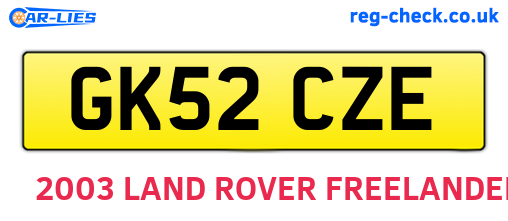 GK52CZE are the vehicle registration plates.