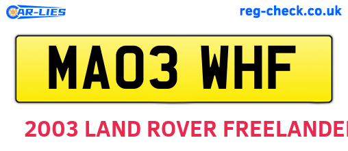 MA03WHF are the vehicle registration plates.