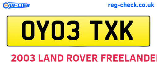 OY03TXK are the vehicle registration plates.