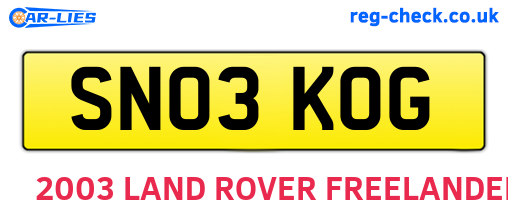 SN03KOG are the vehicle registration plates.
