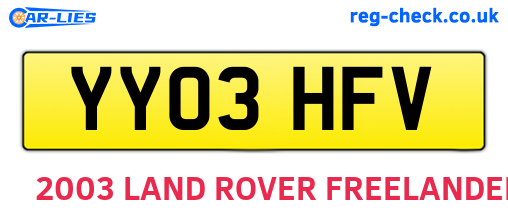 YY03HFV are the vehicle registration plates.