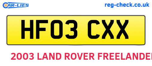HF03CXX are the vehicle registration plates.